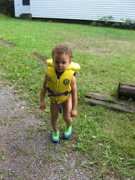2007 07 19 Ruby in her Lifejacket and "Walla Ooosh" (that's Rubese for Water Shoes).