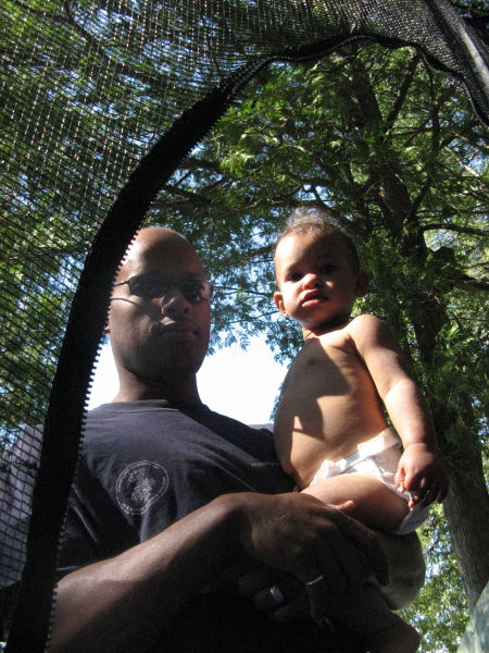 2008 07 16 Papa and Harper Check out the Trampoline